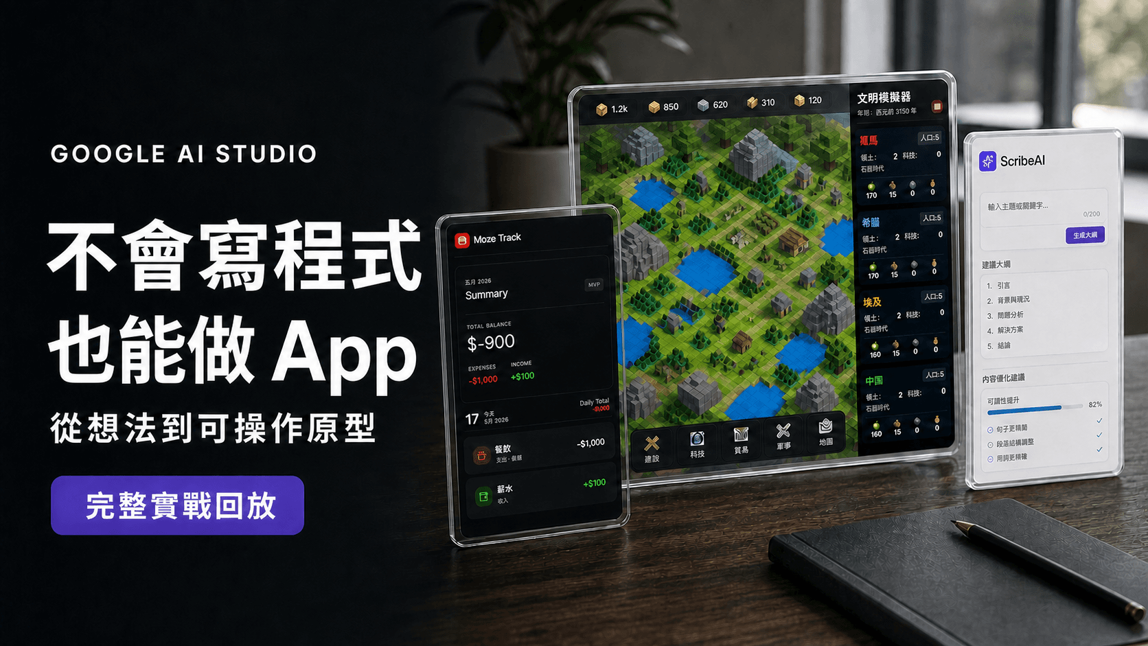 Google AI Studio 不會寫程式也能做 App 的完整實戰回放封面