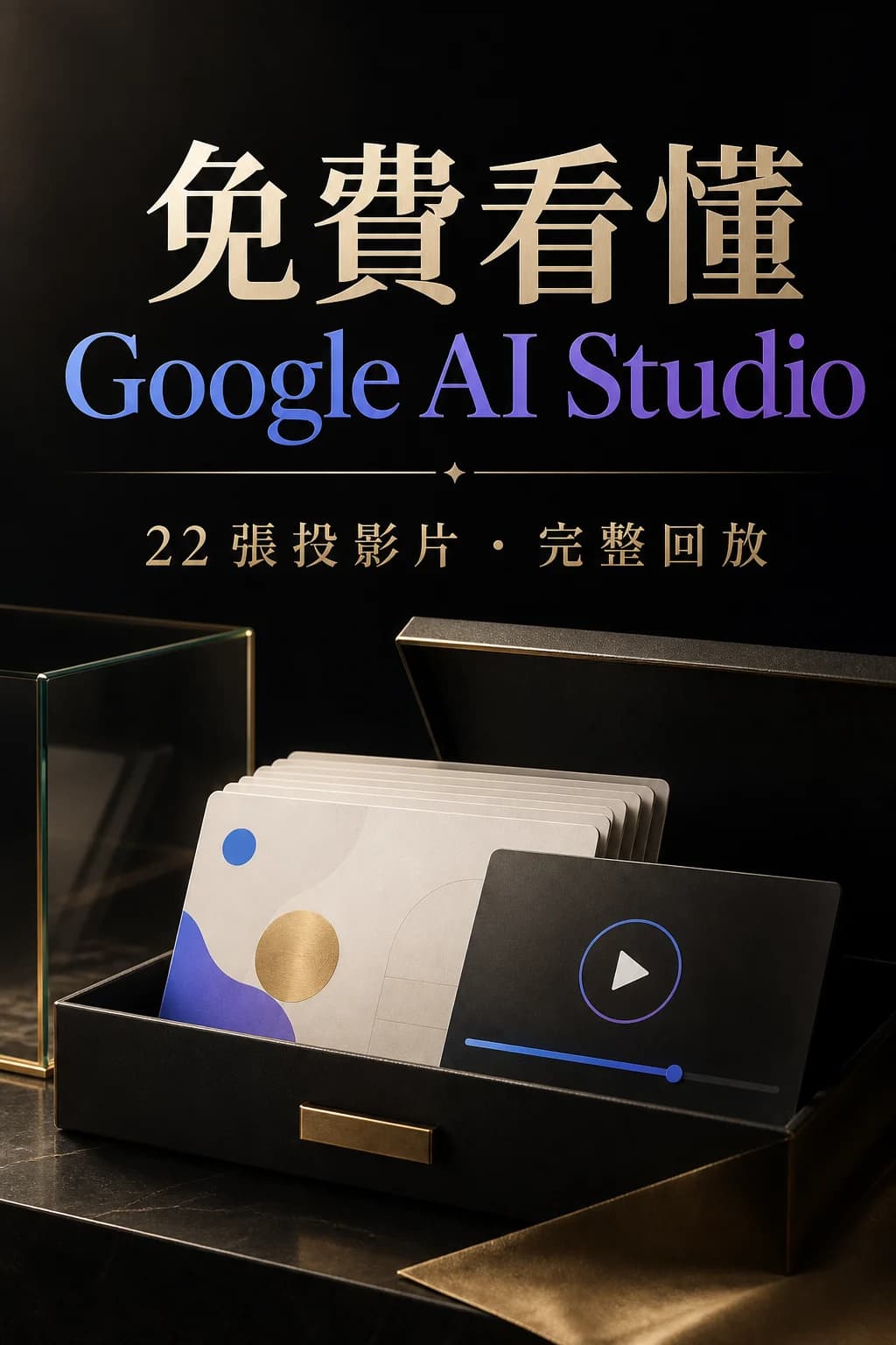 Google AI Studio 免費課程包含 22 張投影片與完整回放的方案圖