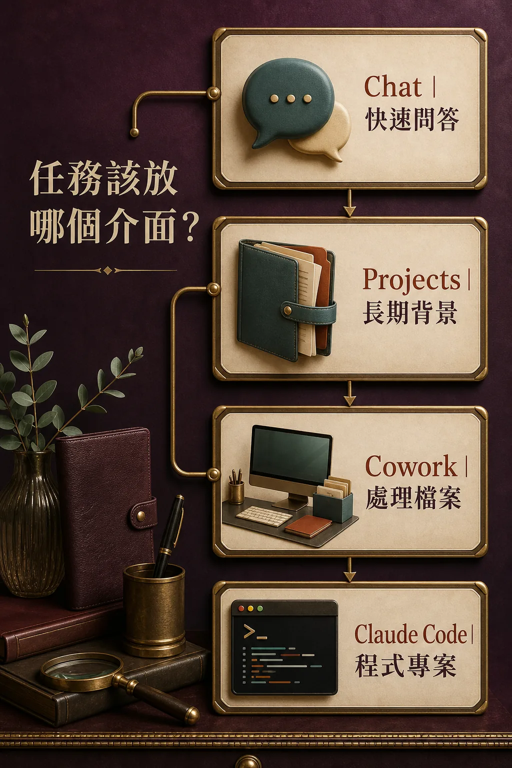 Claude Chat Projects Cowork Claude Code 任務介面選擇圖