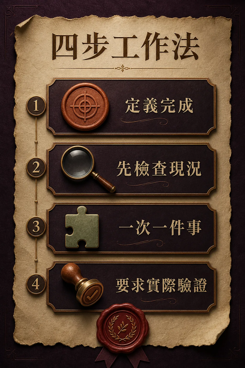 Claude 四步工作法直向流程圖