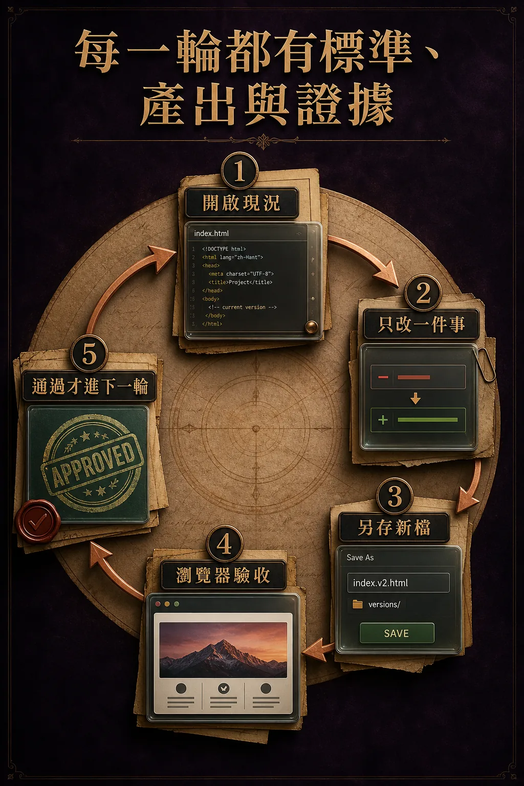 Claude 五步驗收循環直向流程圖