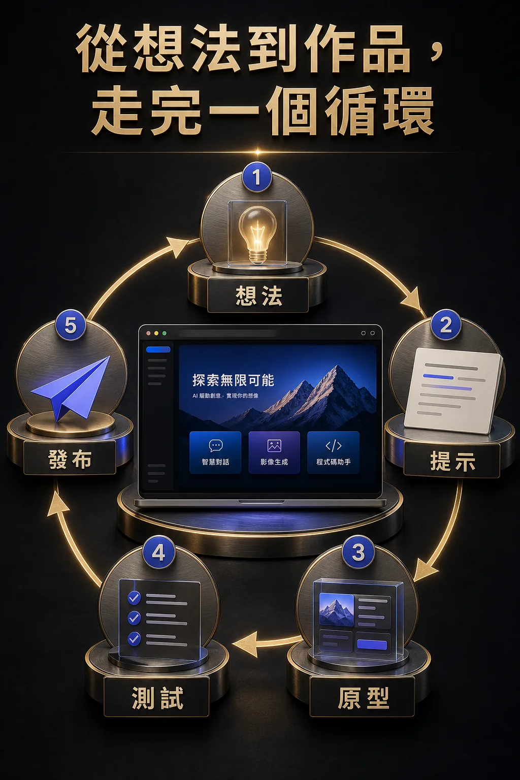 Google AI Studio 從想法到作品的循環流程圖