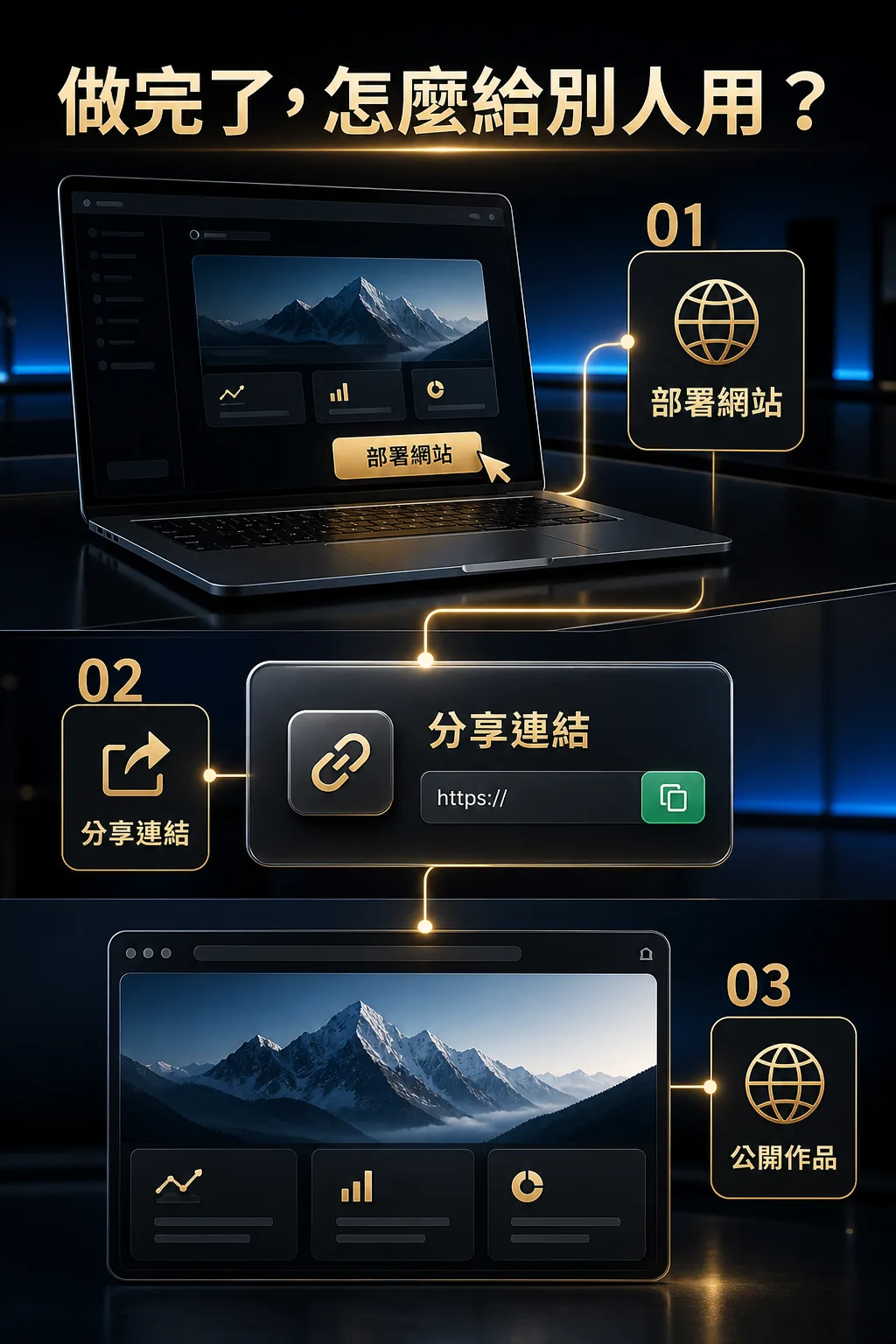 Google AI Studio 作品部署與分享流程圖