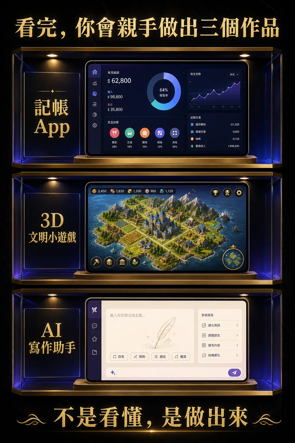 Google AI Studio 記帳 App、3D 文明小遊戲與 AI 寫作助手三個完成作品展示