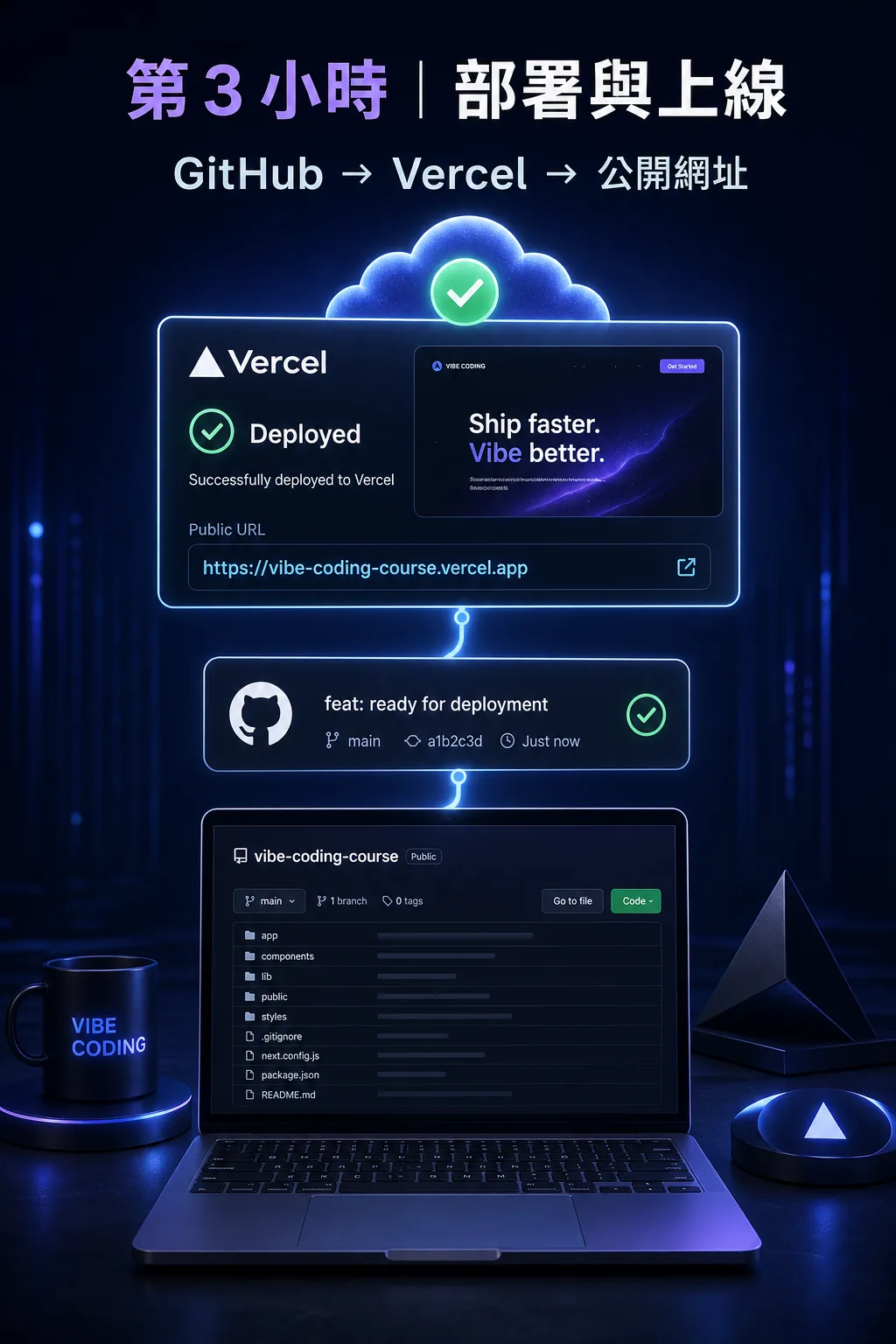 GitHub 到 Vercel 部署公開網址流程圖
