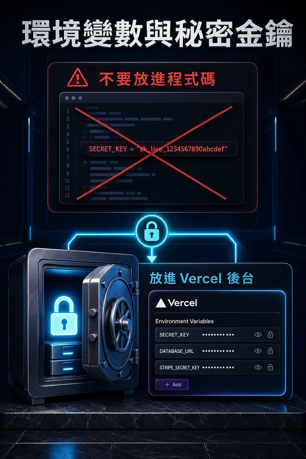 Vercel 環境變數與秘密金鑰安全管理圖解