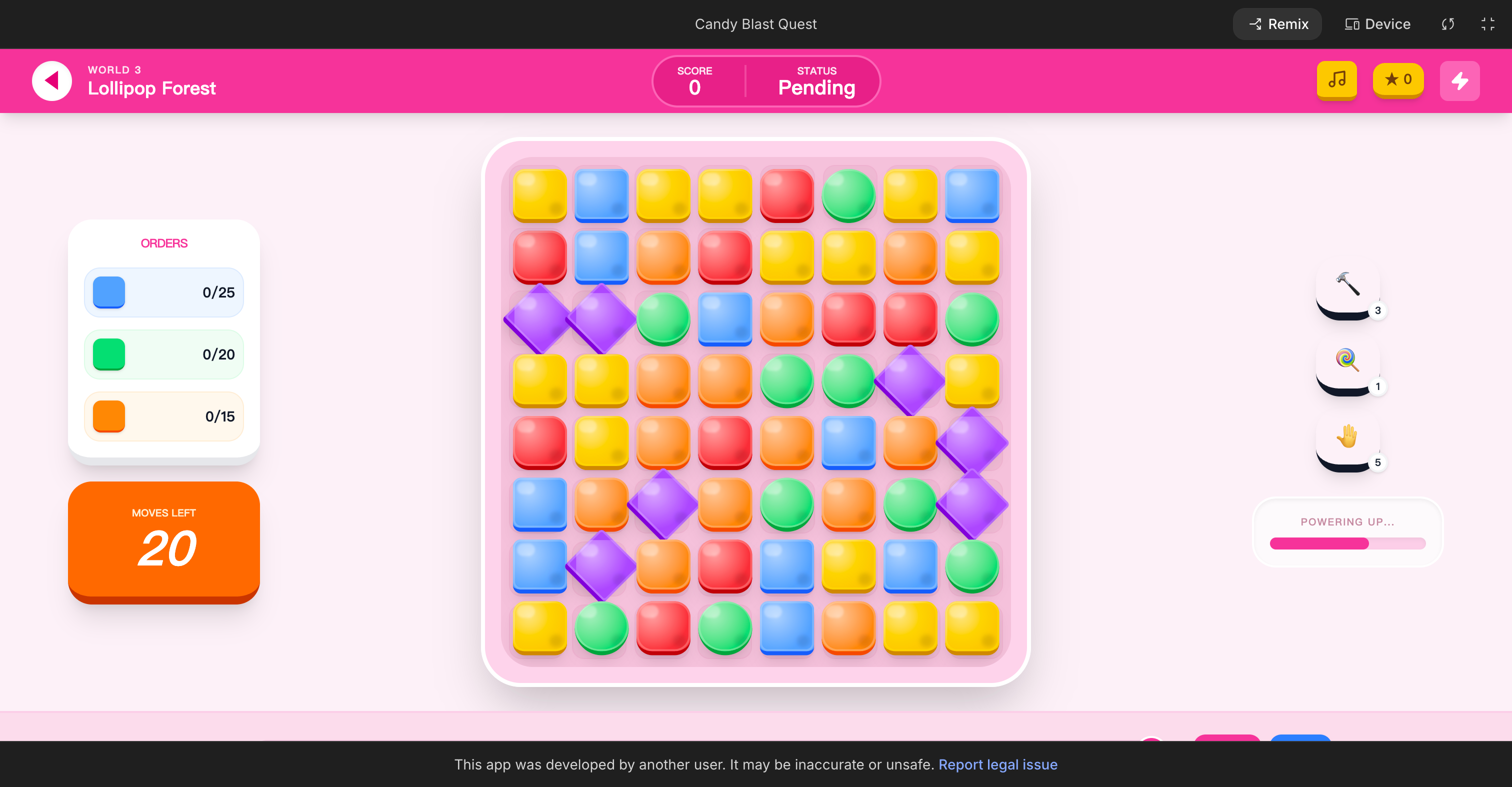 學員作品：Candy Blast Quest 消除小遊戲畫面